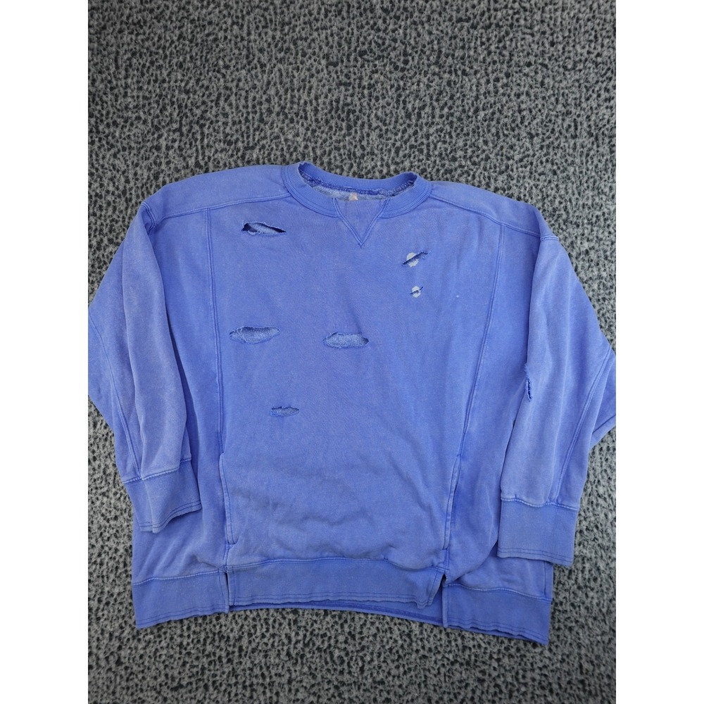 FP Movement Sweatshirt Womens Large Blueโ Distressed Ripped Side Pockets